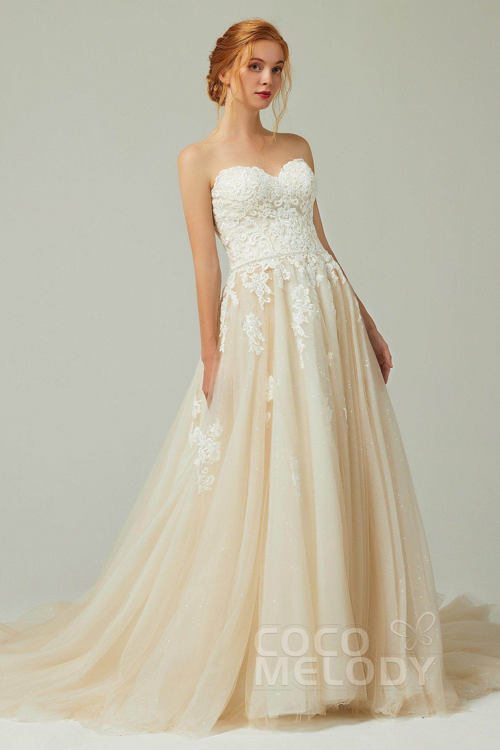 A-Line Chapel Train Tulle Wedding Dress CW2190 - COCOMELODY